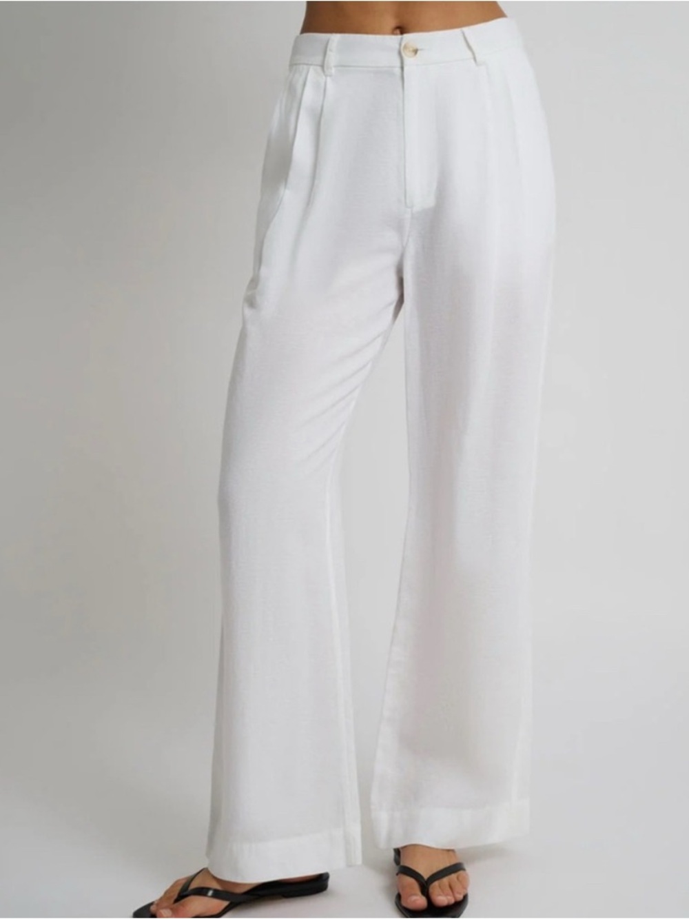 NWT Onia Linen, Pleated Women's Wide-Leg White Trousers- Size 14